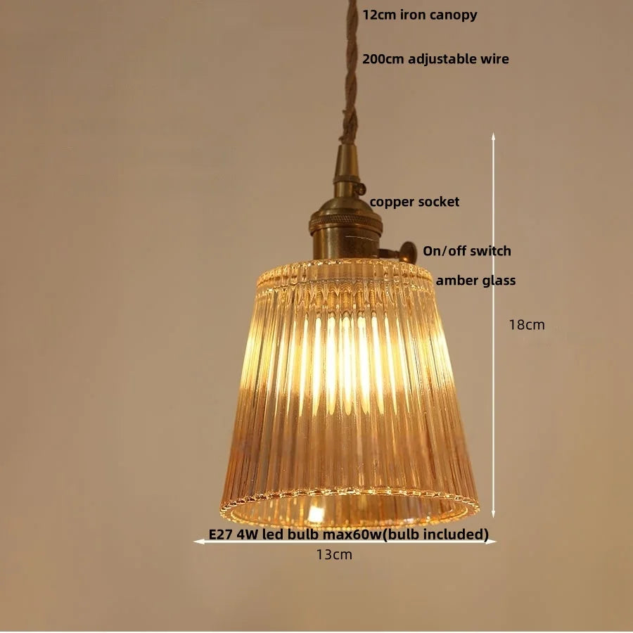 Afralia™ Amber Flower Glass LED Pendant Light - Modern Nordic Copper Switch Hang Lamp