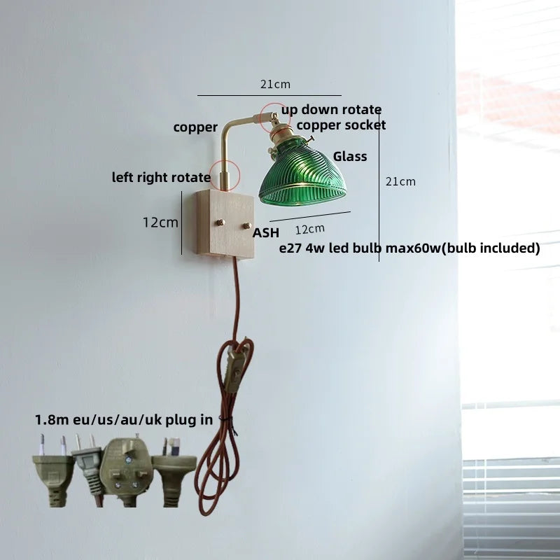 Afralia™ Walnut Wood LED Wall Sconce with Glass Shade & Pull Chain Switch