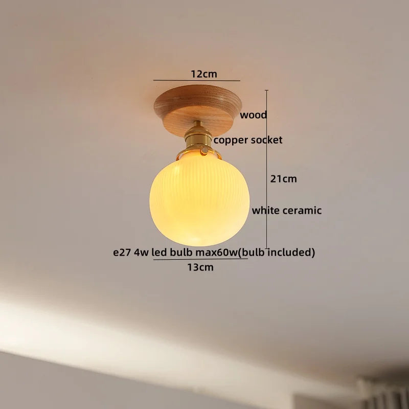 Afralia™ White Ceramic LED Ceiling Light with Wood Canopy for Kitchen and Living Room