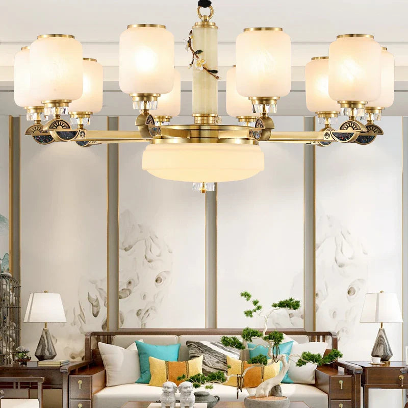 Afralia™ Copper Jade Chandelier: Elegant Wind Light for Living Room, Restaurant, or Tea Room