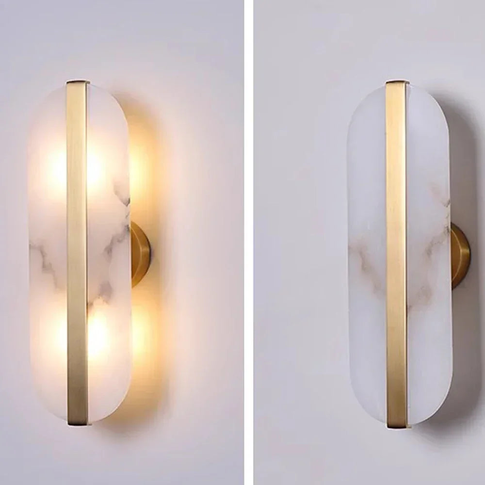 Afralia™ Alabaster Oval Marble Wall Lamp for Indoor Living Room Bedroom Kitchen Corridor Lighting