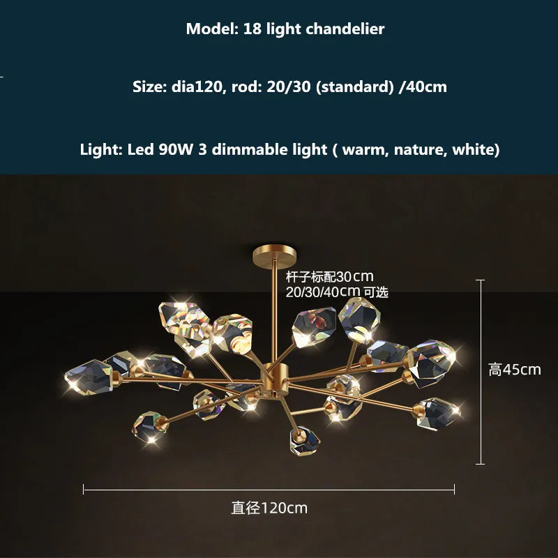 Afralia™ Luxury Copper LED Crystal Chandelier with Dimmable Lights