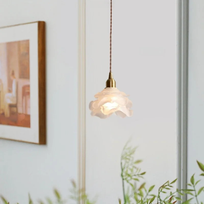 Afralia™ Small Flower LED Pendant Light - French Vintage Style for Bedroom, Living, Dining Room