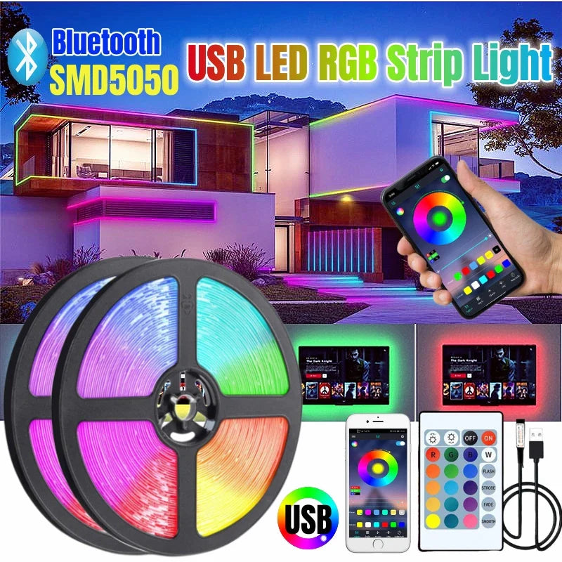 Afralia™ RGB LED Strip Light with Bluetooth Control for TV Backlight and Room Decor