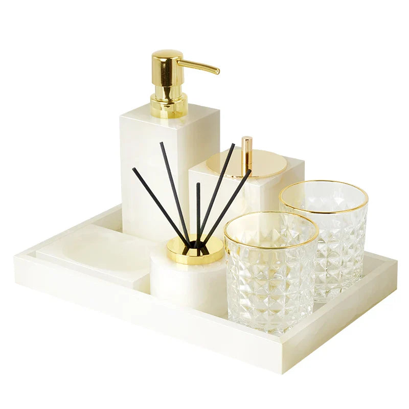Afralia™ White Onyx Marble Bathroom Set Luxury Bathroom Accessories