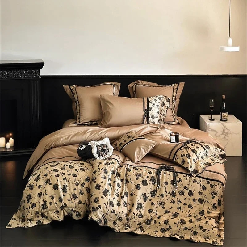 Afralia™ Cotton Patchwork Bedding Set King Queen Ru Full Size Sheet Duvet Cover Pillowcase Linens