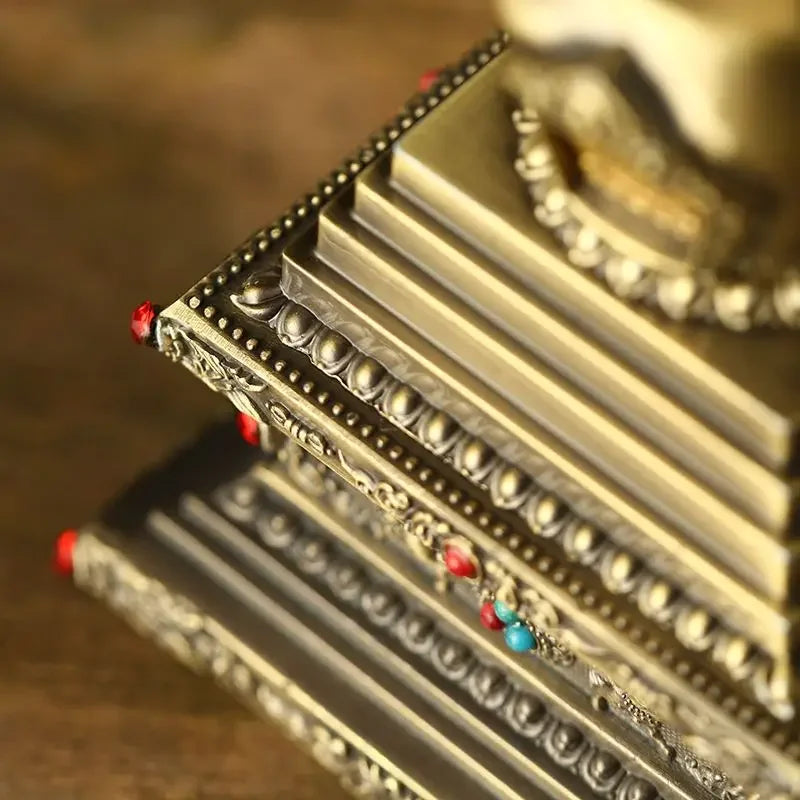 Afralia™ Tibetan Stupa Buddhist Statue with Pearl Inlay - Spiritual Desktop Decor