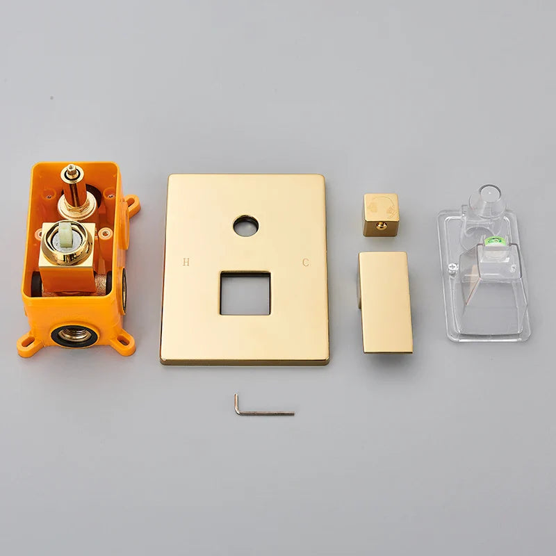 Afralia™ Luxury Golden Shower Faucet Set with Rainfall Top spray and Wall Mount Mixer Tap