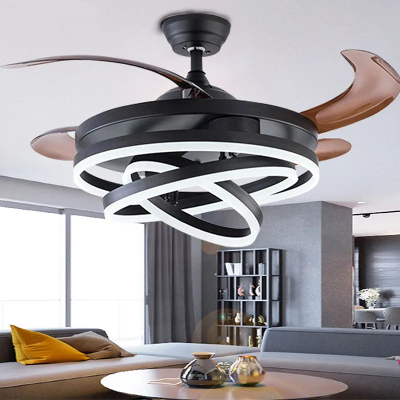 Afralia™ Postmodern Invisible Ceiling Fan Light with Adjustable LED, Reversible Fan Chandelier