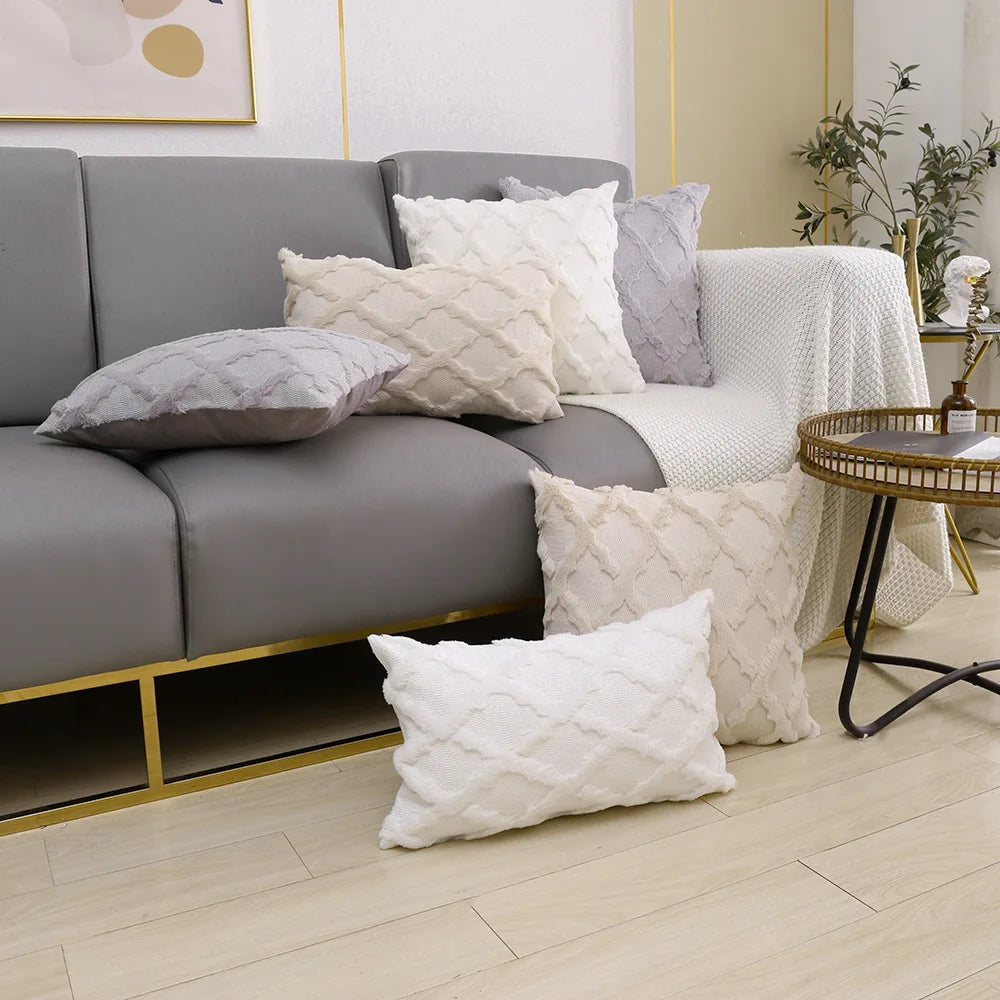 Afralia™ Fluffy Embroidery Diamond Cushion Cover for Home Decor - 45x45cm