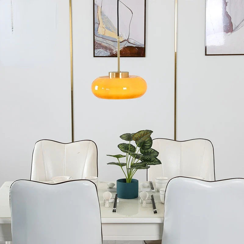 Afralia™ Medieval Brass Glass Pendant Lamp - Nordic Bauhaus Island Fixture