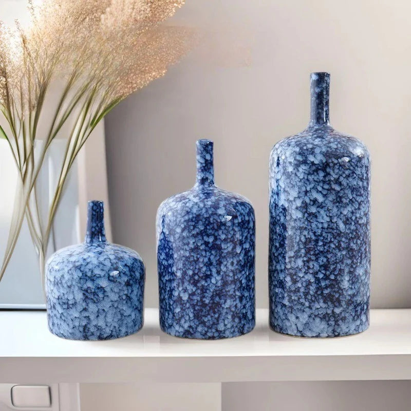 Afralia™ Blue Ceramic Vase Porcelain Pot Flower Arrangement Home Decor Accessories