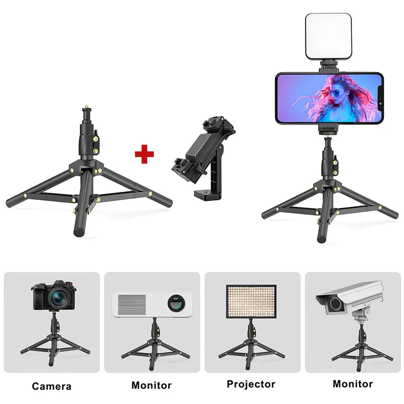 Afralia™ Mini Tripod Phone Holder with Adjustable Adapter and Clip for Samsung iPhone