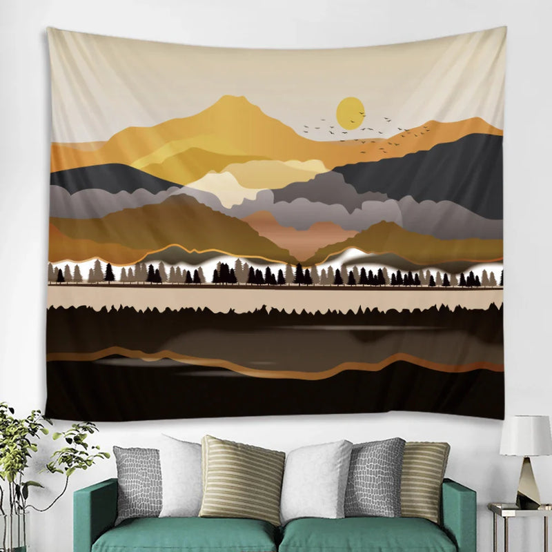 Afralia™ Nordic Mountains Sunrise Forest Tapestry: Boho Wall Decor for Home, Yoga, and More