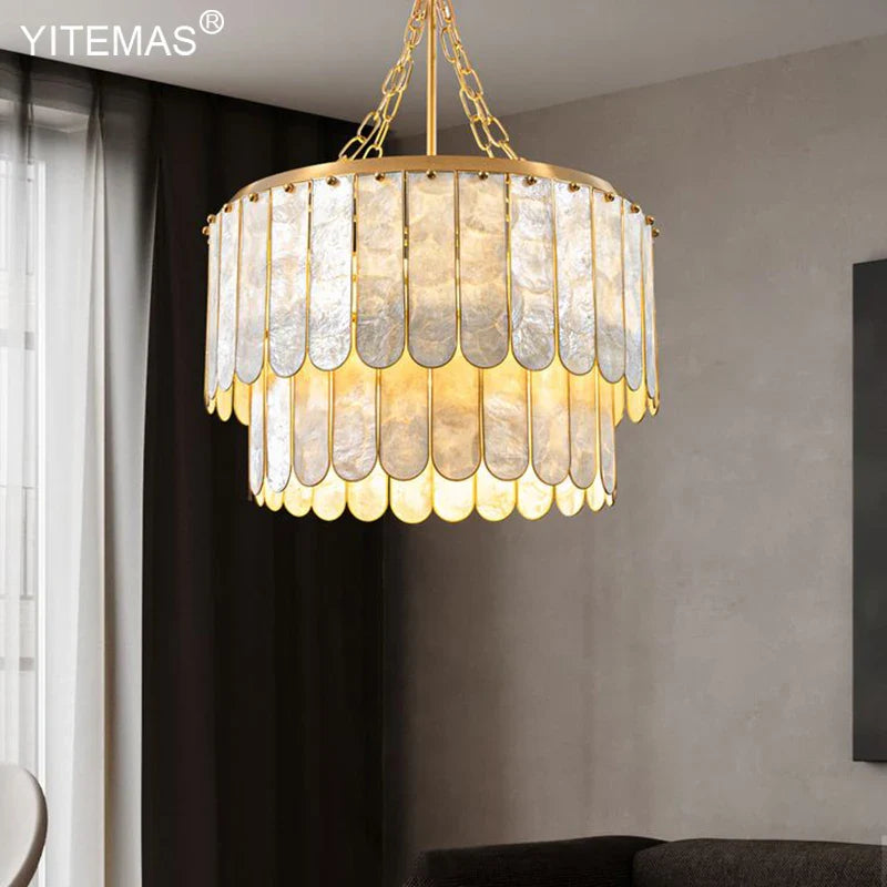 Afralia™ Gold Shell Chandelier: Elegant Hanging Lighting for Living Room, Bedroom, Kitchen