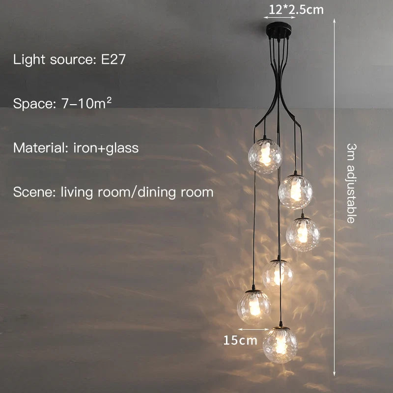 Afralia™ Glass Ball LED Chandelier, Modern Minimalist Loft Villa Staircase Decor