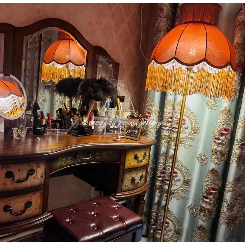 Afralia™ Peach Velvet Tassel Lampshade: Luxury Victorian Style for Floor & Table Lamps