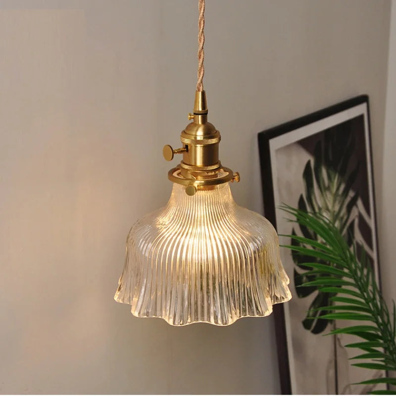 Afralia™ Clear Glass LED Pendant Lights with Copper Knob Switch for Dining Room