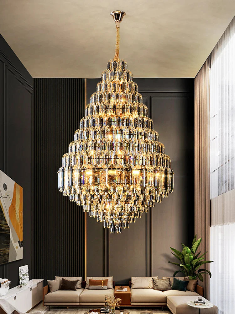 Afralia™ Crystal Pendant Chandelier for Home, Hotel, Restaurant - Luxury Duplex Hall Light