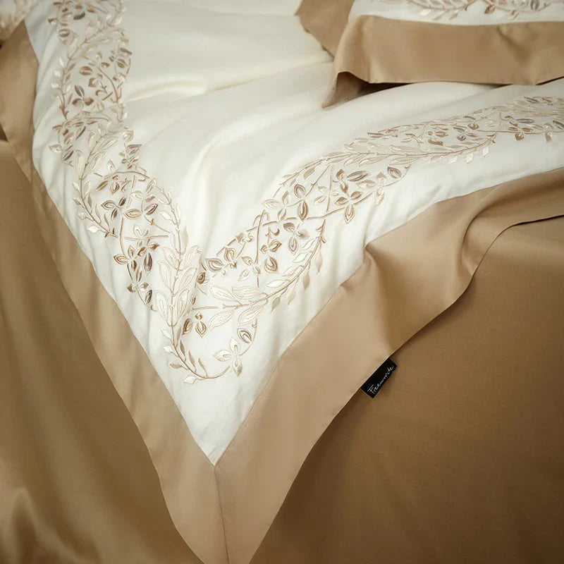 Afralia™ Silky Eucalyptus Cotton Embroidery Bedding Set with Duvet Cover, Sheet, Pillowcases