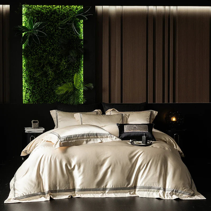 Afralia™ Luxe Champagne Bedding Set in Silky Egyptian Cotton - Queen King Sizes