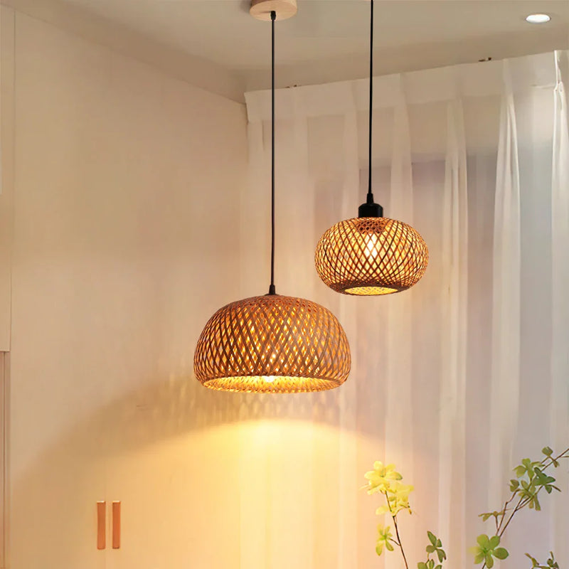 Afralia™ Bamboo Rattan Pendant Chandelier for Dining Room and Restaurant Lighting