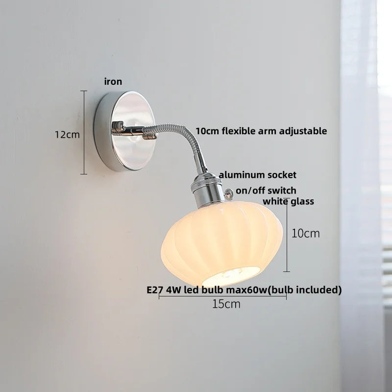 Afralia™ Adjustable Arm LED Wall Light Fixture with Pull Chain Switch, White Glass