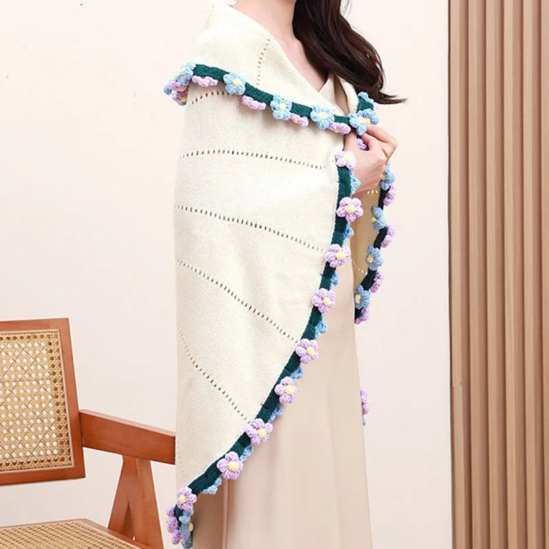 Afralia™ Elegant Daisy Bouquet Soft Blanket for Office Sofa, Multi-Functional Nap Shawl & Cushion