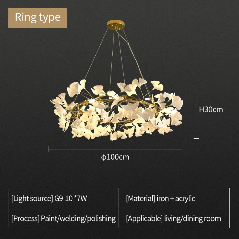 Afralia™ Nordic Ginkgo Leaf Chandelier - Modern Luxury Ceiling Light