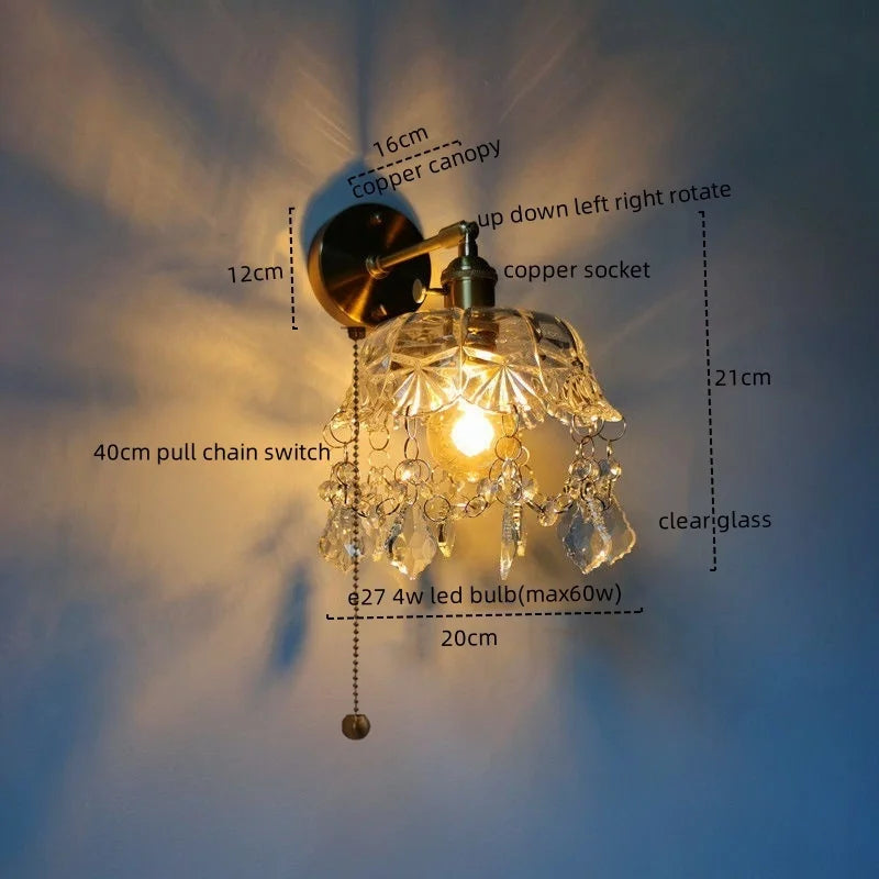 Afralia Crystal Copper LED Wall Sconce Light for Home Decor & Indoor Lighting