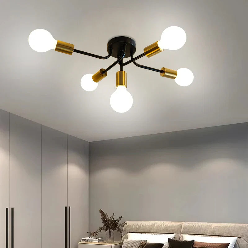 Afralia™ Modern E27 Chandeliers Gold/Black Ceiling Lights for Living Room Bedroom