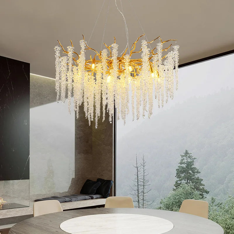 Afralia™ Crystal Tassel Ceiling Chandelier for Luxe Living Room, Hall, and Restaurant Decor