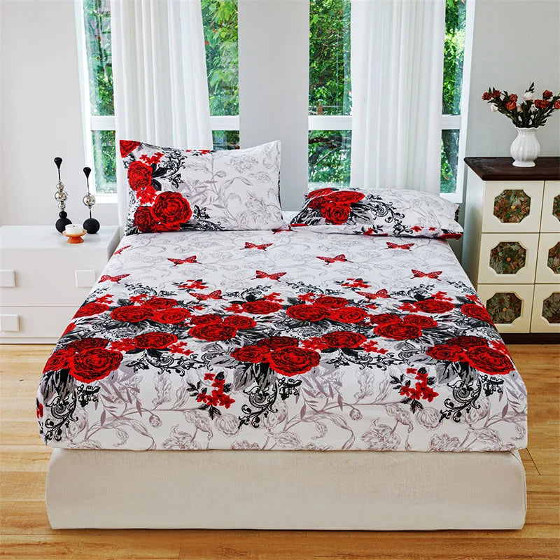 Afralia™ Pastoral Flower Print Fitted Sheet for Queen Double Mattress, Skin-Friendly Decor