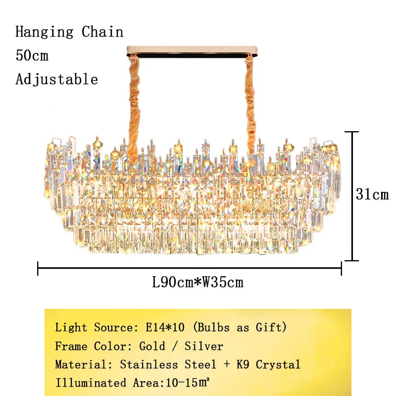 Afralia™ Crystal Pendant Chandelier LED Hanging Lamp for Luxury Living Room Decor