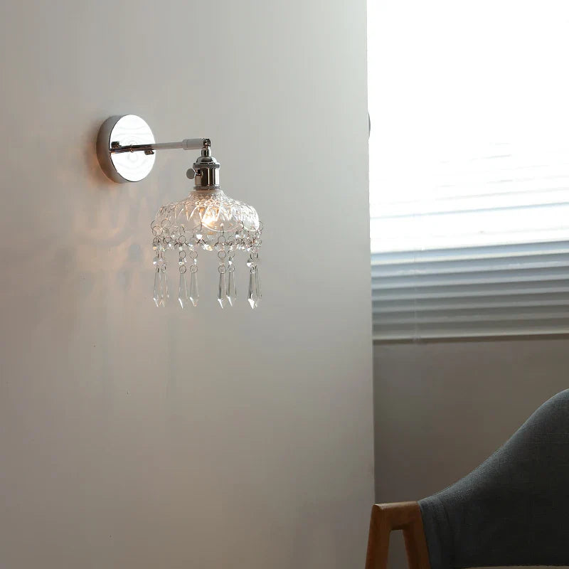 Afralia™ Crystal Iron LED Wall Light Modern Bedside Lamp Clear Glass Wandlamp