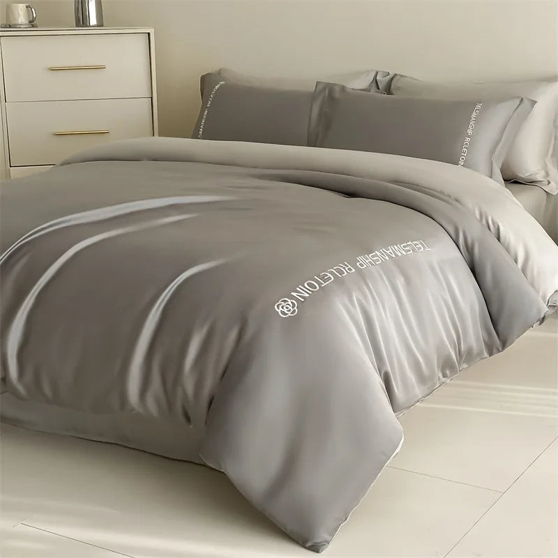 Afralia™ Cotton Solid Color Bedding Set, Premium Quality Embroidery Quilt Cover, Single Bed.