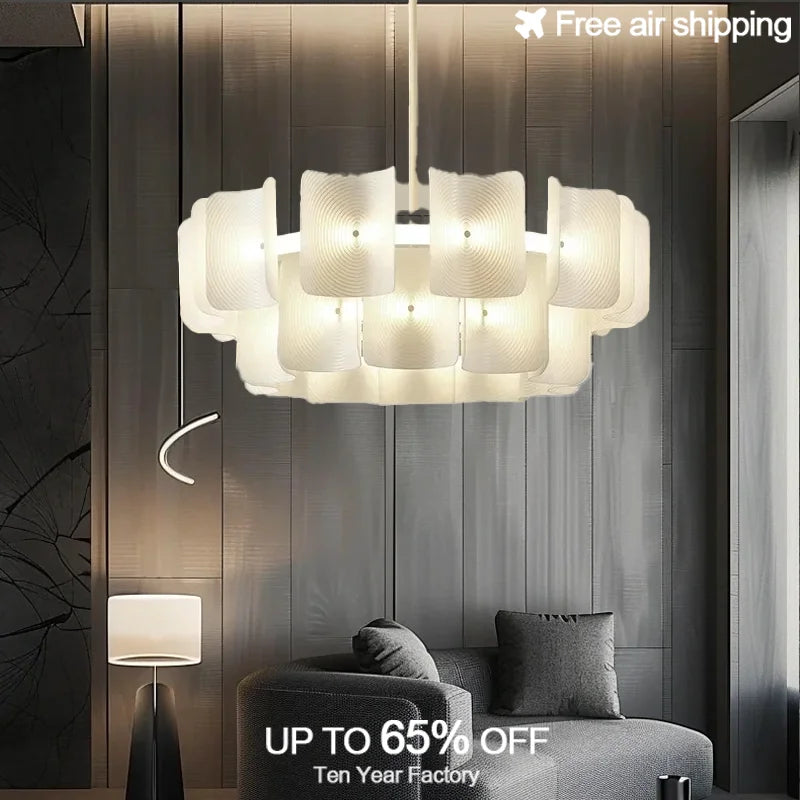 Afralia™ White Acrylic LED Large Chandelier Light for Bedroom and Living Room