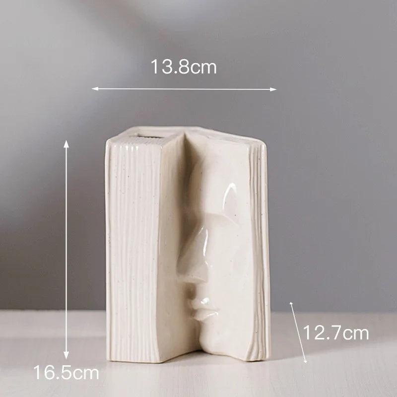 Afralia™ Ceramic Man Face Book Stand Vase for Room Decor and Storage