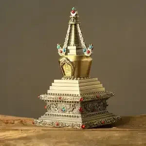 Afralia™ Tibetan Stupa Buddhist Statue with Pearl Inlay - Spiritual Desktop Decor
