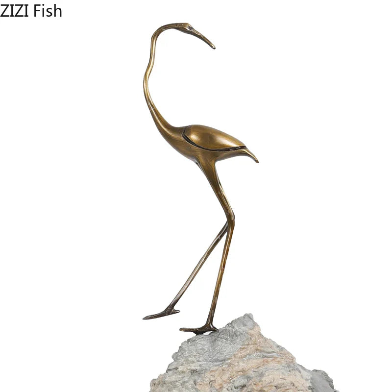 Afralia™ Golden Crane Sculpture: Modern Desk Decoration and Crafts for Room Aesthetics
