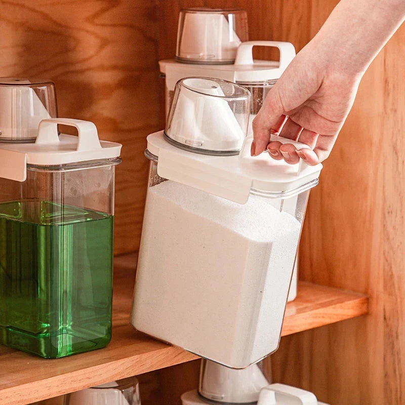 Afralia™ Laundry Powder Dispenser Container with Measuring Cup - Transparent Storage Jar