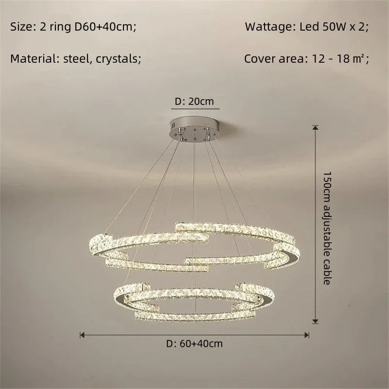 Afralia™ Crystal LED Chandelier Pendant Light Modern Luxury Foyer Ceiling Lamp