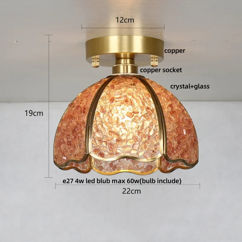 Afralia™ Copper Canopy LED Ceiling Light Glass Crystal Nordic Modern Decor for Home