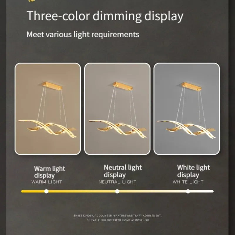 Afralia™ Modern Gold Dimmable LED Pendant Chandelier for Dining Room Kitchen Island