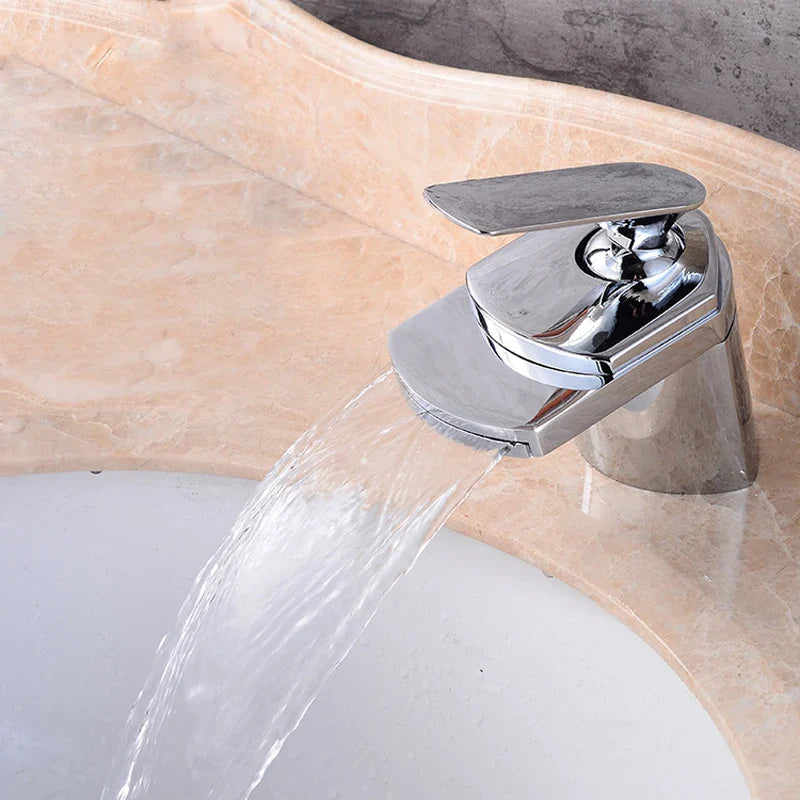 Afralia™ Chrome Black Waterfall Basin Faucet for Bathroom Vanity Sink - Deck Mount