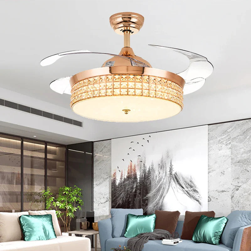Afralia™ Crystal Ceiling Fans with LED Light & Remote Control, Gold Finish