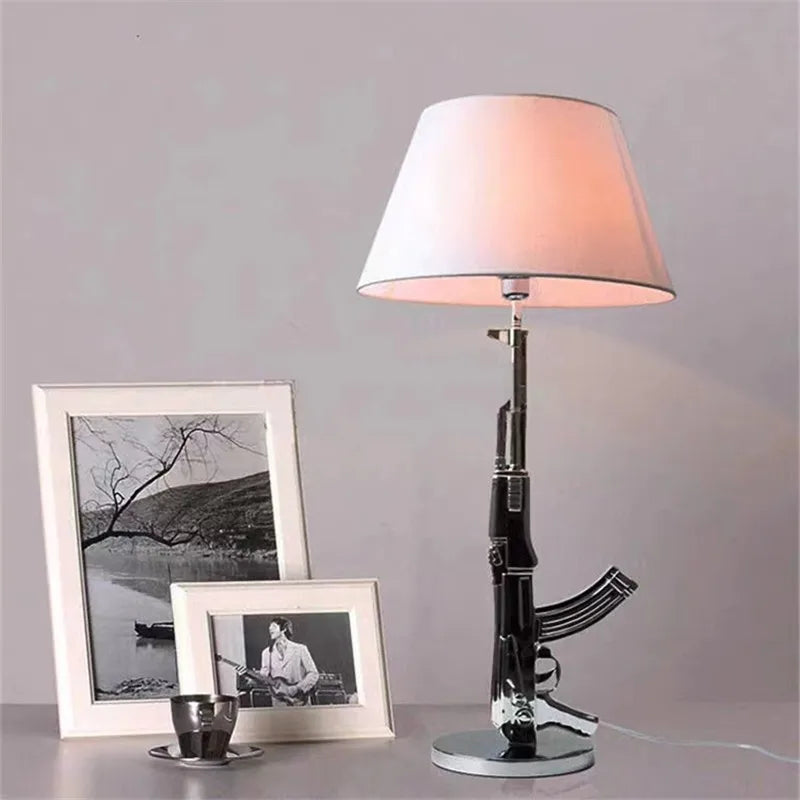 Afralia™ AK47 Guns Floor Lamp Electroplated Silver Golden Metal Art Deco Bedside Luxury Lamp