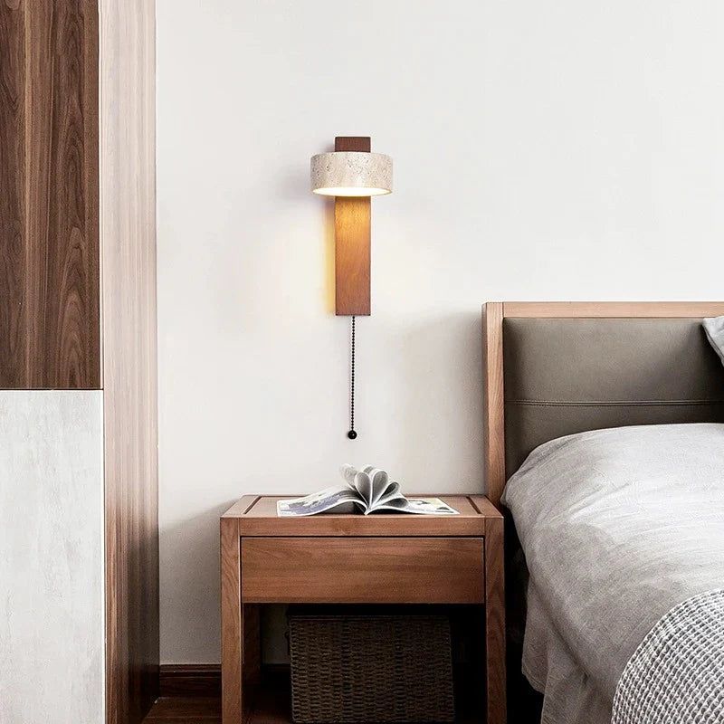 Afralia™ Cream Style Bedside Lamp With Rotatable LED Light - Walnut Wood Texture