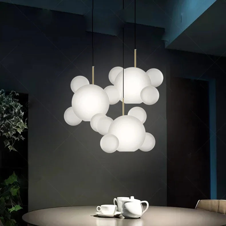 Afralia™ Round LED Glass Pendant Light, Modern White Bubble Lampshade for Home Ceiling Decor