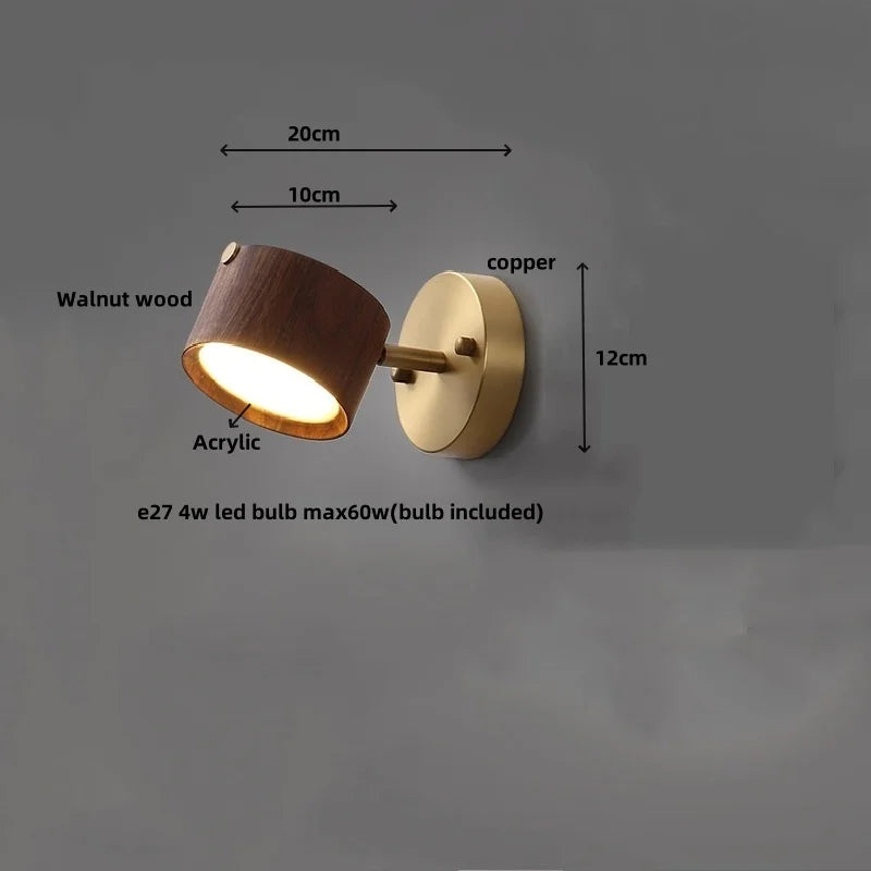 Afralia™ LED Wall Sconce Light Fixture Walnut Base Modern Art Wandlamp